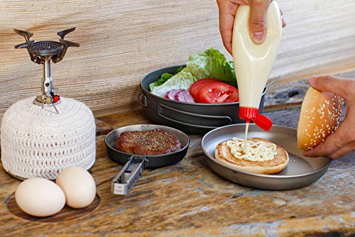 Sartén de tortilla pequeña de titanio de 108 mm, doble capa, antiadherente, para camping, senderismo, picnic, batería de cocina portátil, apta para huevos, tortillas y sartenes