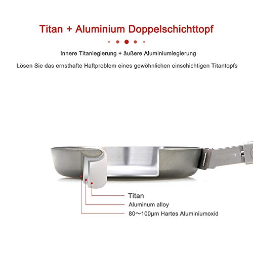 Sartén de tortilla pequeña de titanio de 108 mm, doble capa, antiadherente, para camping, senderismo, picnic, batería de cocina portátil, apta para huevos, tortillas y sartenes