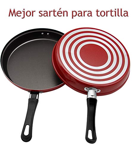 Sartén Doble para Tortilla, Aluminio Fundido Antiadherente, diametro 24 cm, Apta para cocinas de gas, eléctricas, cerámicas y Puede lavavajillas (Color Rojo)