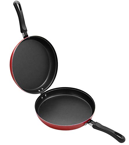 Sartén Doble para Tortilla, Aluminio Fundido Antiadherente, diametro 24 cm, Apta para cocinas de gas, eléctricas, cerámicas y Puede lavavajillas (Color Rojo)