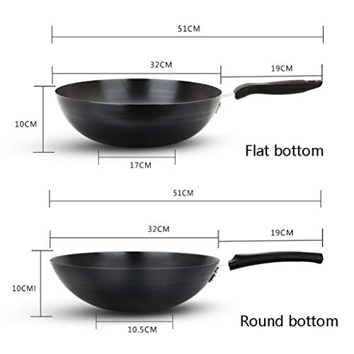 Sartén Gourmet Antiadherente | Sartén De Hierro Fino |Wok multifuncional | con mango de baquelita | Adecuado for estufas de gas, llamas abiertas | 32cm AAA~ (Size : Flat bottom)