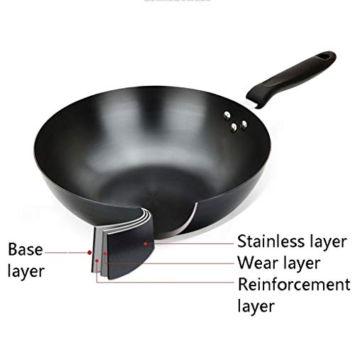 Sartén Gourmet Antiadherente | Sartén De Hierro Fino |Wok multifuncional | con mango de baquelita | Adecuado for estufas de gas, llamas abiertas | 32cm AAA~ (Size : Flat bottom)