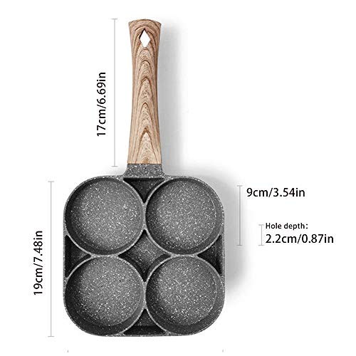 Sartén Para Huevos de 4 Tazas, Sartén Antiadherente de Aleación de Aluminio para Panqueques, Sartén de Carne Molida Frita Para Parrillas de Gas e Inducción (Wooden Handle)