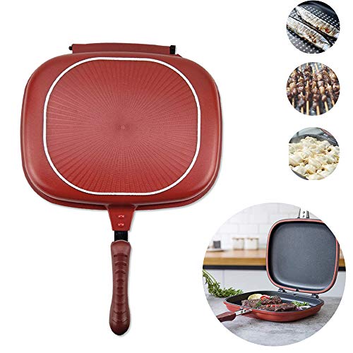 Sartén para Parrilla de Doble Cara, Antiadherente, Estufa de Barbacoa portátil, sartén para Tortilla de Doble Cara, sartén abatible para Pollo cocido en Interiores y Exteriores (32 CM)