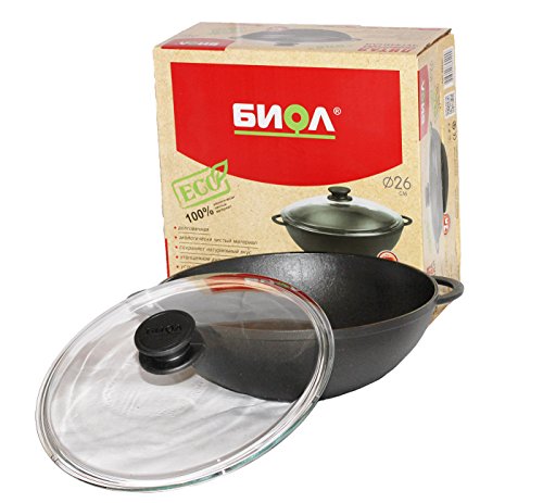 Sartén Wok de hierro fundido para cocinar sano 26 cm con tapa Inducción BIOL