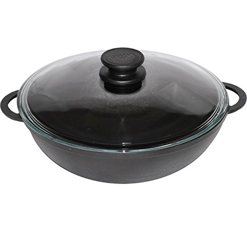 Sartén Wok de hierro fundido para cocinar sano 26 cm con tapa Inducción BIOL