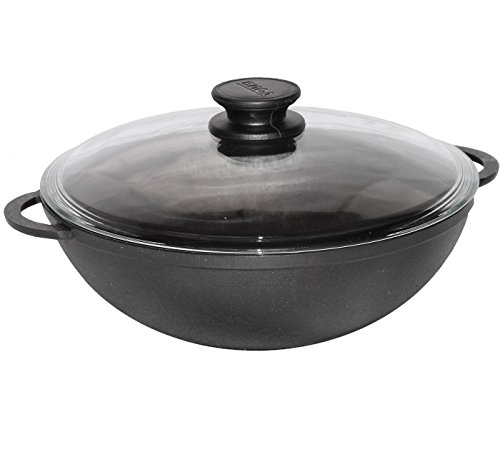 Sartén Wok de hierro fundido para cocinar sano 26 cm con tapa Inducción BIOL