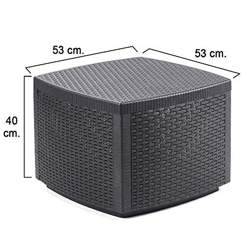 SATURNIA 8330145 Mesa Resina Auxiliar Simil Rattan Cofre 53x53x40 cm.