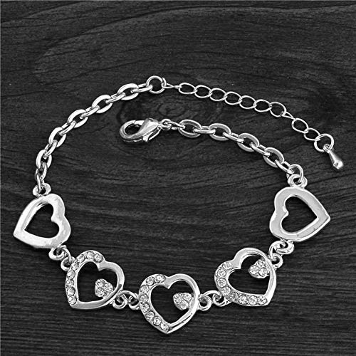 SBKJLPulsera Estilo De Verano Romántico Corazón Pulsera Femme Color Plata Mujeres Boda Pulseras De Cristal Joyería Fina, GH