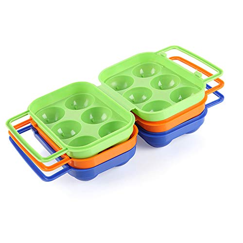 Schneespitze 2 Piezas Huevos Portador Contenedor Cajas De Almacenamiento De Huevos PortáTil Huevo Contenedor de Almacenamiento para 6 Huevos,Azul,Naranja