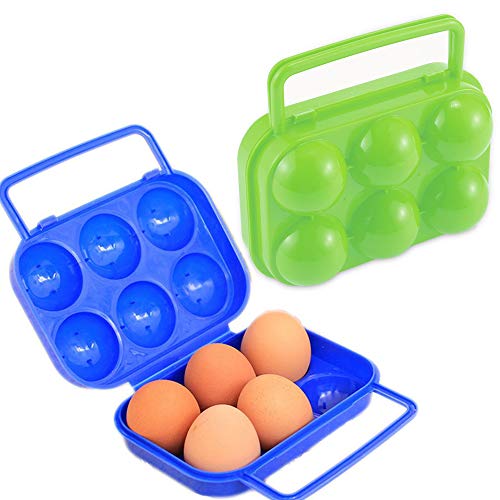 Schneespitze 2 Piezas Huevos Portador Contenedor Cajas De Almacenamiento De Huevos PortáTil Huevo Contenedor de Almacenamiento para 6 Huevos,Azul,Naranja