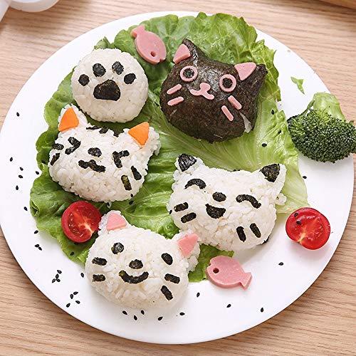 Schneespitze Moho De Arroz Fabricante Moho De Chocolate,Pequeña Bola de arroz Molde Set,Sushi Bento Nori Molde de Arroz Forma de Gato Moho Set de 2