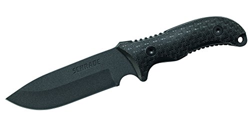 Schrade Adultos Cuchillo de Caza, caronbon Acero 1095, no de Acero Inoxidable, Revestimiento, TPE de Mango, Piedra de afilar, Fuegos Starter, Vaina Caza, Multicolor, One Size