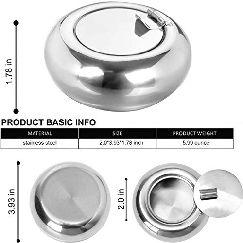 SCJ Cenicero portátil, cenicero a Prueba de Viento con Tapa, Moderno cenicero abatible de Acero Inoxidable para Personas, Adecuado para Mesa, Patio y decoración del hogar, cenicero de Cigarrillo