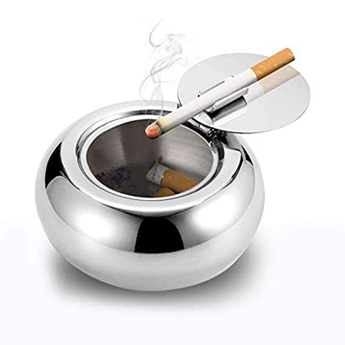 SCJ Cenicero portátil, cenicero a Prueba de Viento con Tapa, Moderno cenicero abatible de Acero Inoxidable para Personas, Adecuado para Mesa, Patio y decoración del hogar, cenicero de Cigarrillo