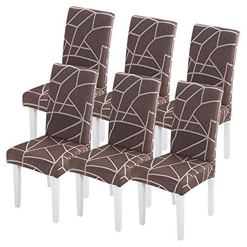 SearchI Fundas de Sillas Comedor Elásticas 6 Piezas,Cubiertas Protector de Muebles Lavables para Silla Comedor Cocina Casero Bouquet de la Boda Hotel Conferencias(Marron,Pack de 6)