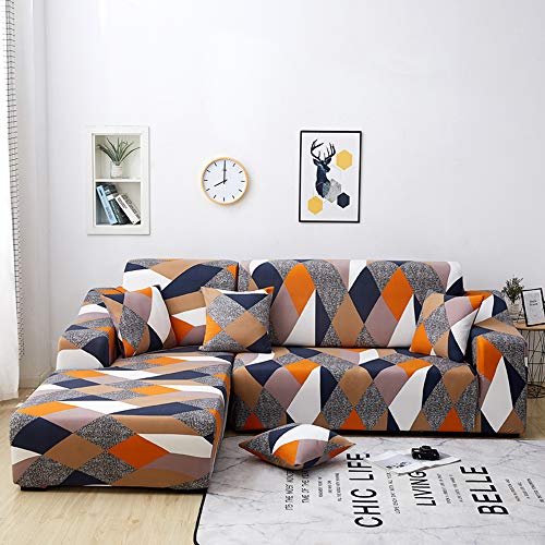 SearchI Fundas Sofá Chaise Longue Izquierdo,Tejido Elástico de Poliéster Cubre Sofa Desmontable y Lavable,Fundas Protector para Sofá en Forma de L Brazo Izquierdo(Geometría,2 Plazas+3 Plazas)