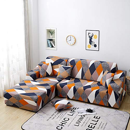 SearchI Fundas Sofá Chaise Longue Izquierdo,Tejido Elástico de Poliéster Cubre Sofa Desmontable y Lavable,Fundas Protector para Sofá en Forma de L Brazo Izquierdo(Geometría,2 Plazas+3 Plazas)