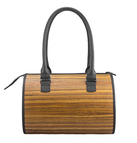 Sebastian Sturm Bolso de mano CARMEN | Fabricado con madera auténtica tipo roble ahumado o amazaque y cuero de ternera | Mujer Cartera Marrón Negro | By Negro (Amazaque)