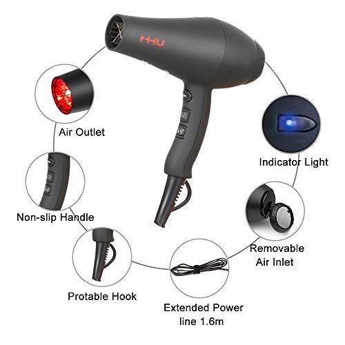 Secador de pelo profesional con tecnología, Secador Iónico motor AC 1875W silencioso, secador de pelo con difusor concentrador, 2 velocidades, 3 configuraciones de calor, aire frío, negro