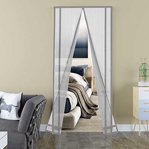 Sekey 220x130 cm magnético cortina para protección contra insectos, magnético Mosquitera para puerta para balcón, sótano Puerta, terrazas para puerta (se puede cortar en altura y ancho), Gris