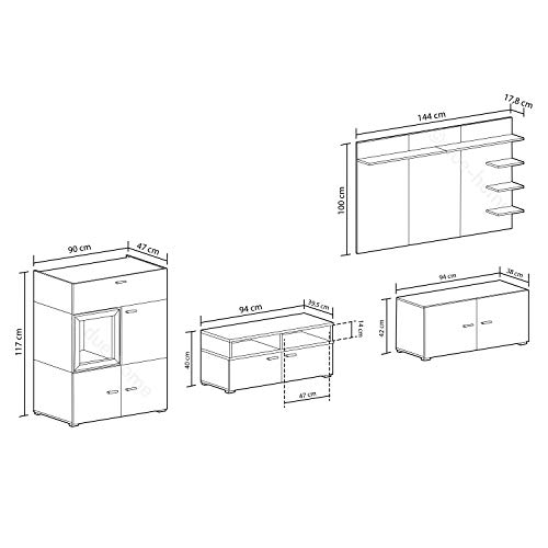 SelectionHome - Mueble salón Comedor con vinoteca, Acabado Blanco Mate y Blanco Brillo Lacado, Medidas: 295 x 57/40 x 175 cm de Altura