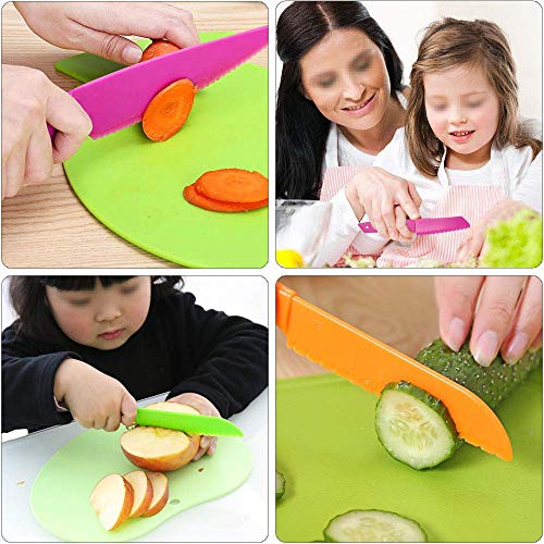 SelfTek 9 cuchillos de cocina de plástico para niños y chef, cuchillo de nailon corlorful cuchillos de cocina para hornear, fruta, pan, tarta, lechuga, ensalada