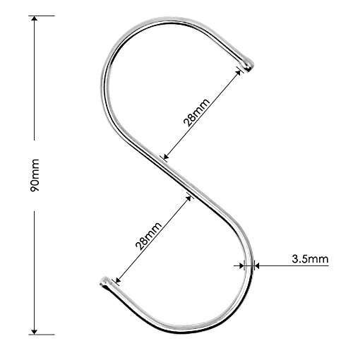 Senhai 20 Ganchos Colgantes en Forma de S en Paquete, 3,6 Pulgadas de Perchas de Metal de Acero Inoxidable para el gabinete de la Cocina Oficina del Dormitorio del baño - Talla M - Plata