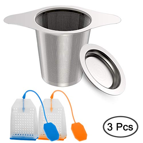 Senhai 304 Acero Inoxidable Infusor de té Y 2 Piezas Silicona Coladores de té, Filtro de te con Manijas Dobles para Colgando de Teteras, Tazas, para remojar el té de Hojas Sueltas y café