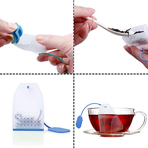 Senhai 304 Acero Inoxidable Infusor de té Y 2 Piezas Silicona Coladores de té, Filtro de te con Manijas Dobles para Colgando de Teteras, Tazas, para remojar el té de Hojas Sueltas y café