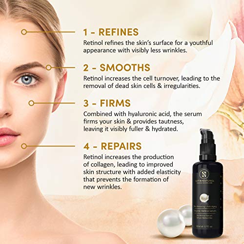 Serum Facial de Retinol orgánico con Acido Hialuronico 50ml - Sistema 3% Retinol de Liberación Sostenida, 25% Vitamina C y Aloe Vera - Hidratante Facial para Mujer Contorno de Ojos