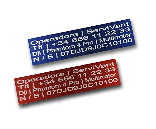 SERVIVANT ● Kit de 2 Placas Identificativas para Drones ● Placas para Drones OBLIGATORIAS según normativa AESA ● Tamaño Personalizados para Todos los Modelos de Drones