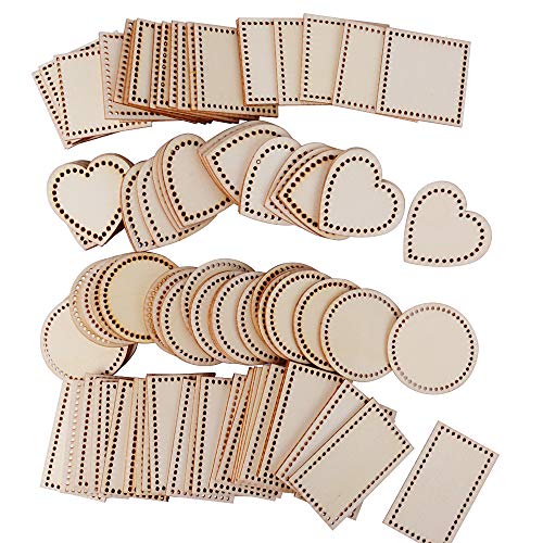 SERWOO 100pcs Discos Madera Rebanadas Redonda Cuadrado Corazón Rectángulo para Manualidades Pintar Artesanías DIY Bricolaje Decoraciones Adornos de Navidad Boda Fiesta Hogar 4 Patrones Mixtos