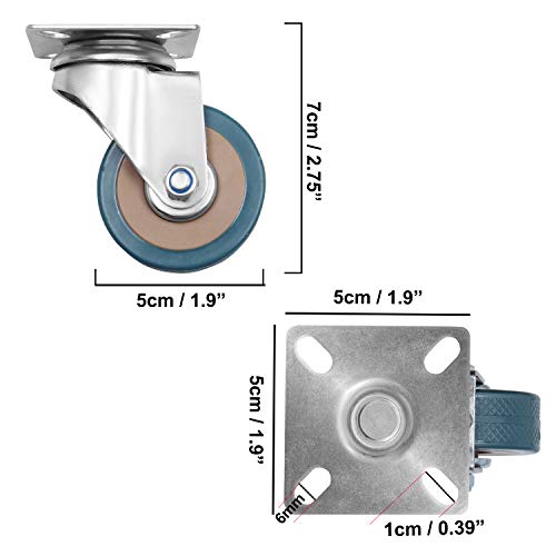 Set 8 Ruedas Giratorias Resistentes - Rueda Goma 50mm con Tornillos – 4 Ruedas sin Frenos y 4 Ruedas con Freno - Rueda Mueble para Mesa, Carrito, Banco de Trabajo, Garaje - Ruedas Resistentes