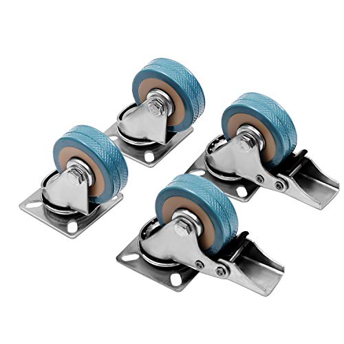 Set 8 Ruedas Giratorias Resistentes - Rueda Goma 50mm con Tornillos – 4 Ruedas sin Frenos y 4 Ruedas con Freno - Rueda Mueble para Mesa, Carrito, Banco de Trabajo, Garaje - Ruedas Resistentes