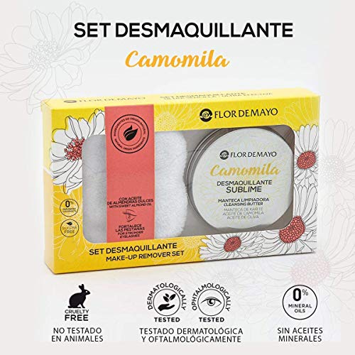 Set Crema Desmaquillante Ojos y Cara de Camomila, Manteca de Karité, Aceite de Oliva y de Almendras Dulces 90ml y Manopla Toallita Microfibra Reutilizable