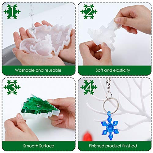 Set de 9 Moldes de Resina Silicona con Tema Navideño Molde de Fundición de Copo de Nieve DIY Molde Artesanal de Epoxi de Campana Molde Colgante de Sombrero de Papá Noel para Manualidades DIY Navidad