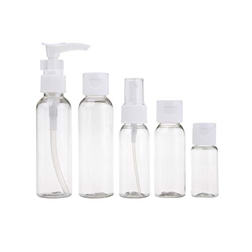 Set de botellas para viaje-Aprobados por TSA/aerolínea-8 botellas y 9 tarros-3 herramientas (pipeta, embudo y mini espátula)-Para envasar porciones reducidas de sus cosméticos, lociones y cremas.