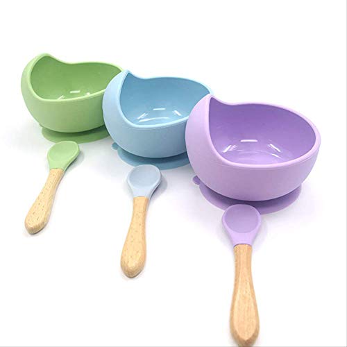 Set De Cubiertos Para Bebé Vajilla De Alimentación Del Bebé 3 Piezas De Vajilla De Silicona Para Bebés Con Ventosa Con Juego De Cucharas Tazón De Comida Para Bebés - Vajilla De Alimentación Para Bebés