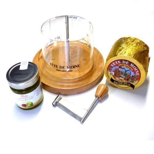 Set de pasteles de queso 1 barra de ca 800 G Tete de Moine queso cabeza de monje reserva 250 G Fig mostaza capó