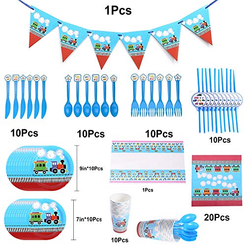 Set de Vajilla de Fiesta de Cumpleaños Infantil,92 pcs Camión de Bomberos Juego de Cubiertos Desechables Niños de Decoración de Fiesta de Cumpleaños-Pancarta,Platos,Servilletas y Mantel-10 Invitados