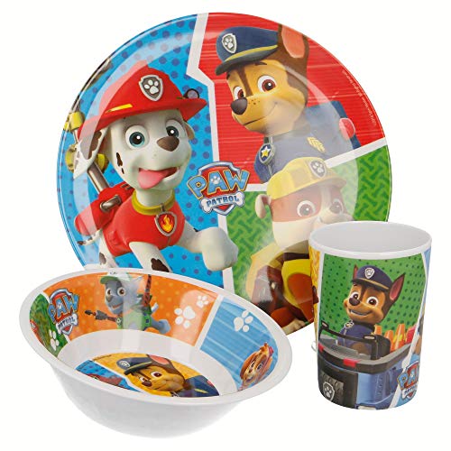 SET MELAMINA 3 PCS. (PLATO, CUENCO Y VASO) PATRULLA CANINA COLOURS