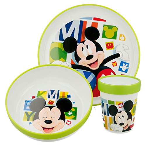 SET PREMIUM BICOLOR 3 PCS (PLATO, CUENCO y VASO 260 ML) MICKEY MOUSE - DISNEY - WATERCOLORS