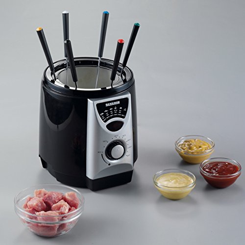 Severin 2408 Mini 2 en 1, Freidora, Incl. 6 Tenedores de Fondue, Cantidad de Fritura 200 g, 840 W, Plateado/Negro