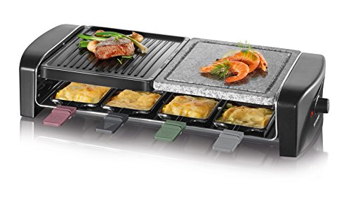 SEVERIN RG 9645 Raclette Grill con Piedra Natural y Plancha, 1.400 W aprox., Incl. 8 Mini-Sartenes