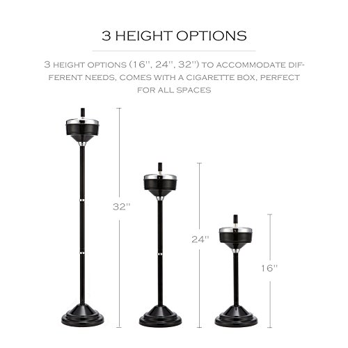 Sfeomi Cenicero de Pie con Altura Ajustable de 40 61 y 81cm Cenicero de Pie para Interior de Acero Inoxidable Cenicero Moderno de Acero para Casa Hotel (Negro)