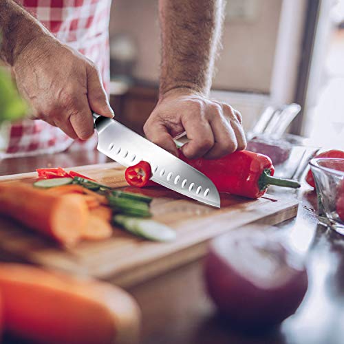 SHAN ZU Cuchillo Santoku, Cuchillo Japones, Cuchillo Chef, Cuchillo de Cocinero de Acero Inoxidable Alemán 1.4116, Mando de Madera Pakka