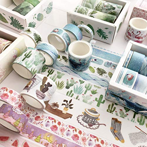 Shaoyanger - Washi tape (cinta adhesiva decorativa de papel), 8 unidades, con diseño de hojas verdes., color B