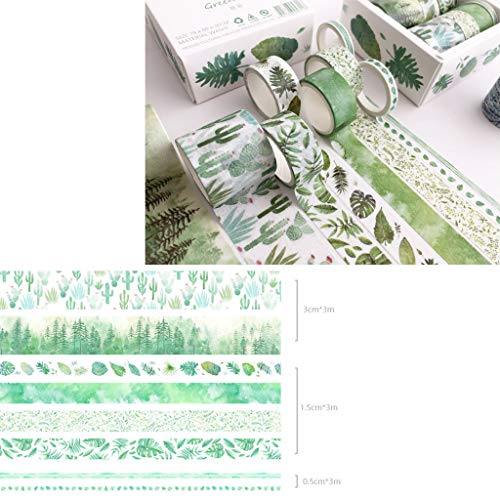 Shaoyanger - Washi tape (cinta adhesiva decorativa de papel), 8 unidades, con diseño de hojas verdes., color B