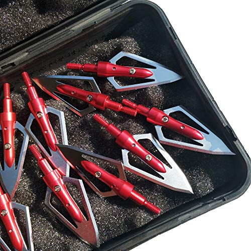 SHARROW 12pcs Puntas de Flechas 2 Hojas Cuchillas Agudas Broadhead 100 Grains con Caja para Flechas de Ballesta Pernos Flechas de Carbono (Rojo)